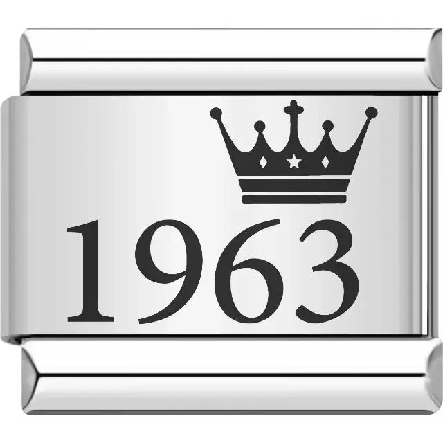 “1963” black text with a crown Italian charm bracelet link
