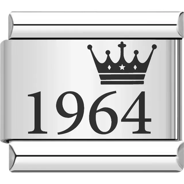 “1964” black text with a crown Italian charm bracelet link