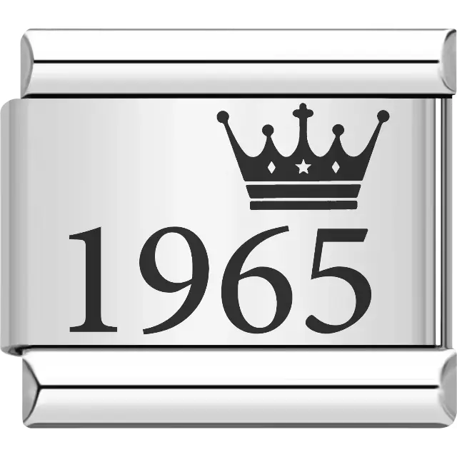 “1965” black text with a crown Italian charm bracelet link