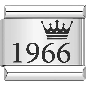 “1966” black text with a crown Italian charm bracelet link