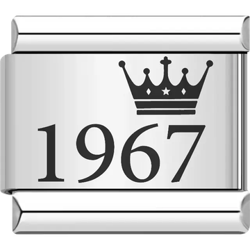 “1967” black text with a crown Italian charm bracelet link