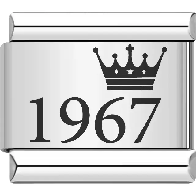 “1967” black text with a crown Italian charm bracelet link