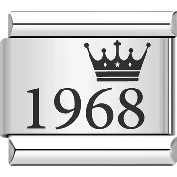 “1968” black text with a crown Italian charm bracelet link