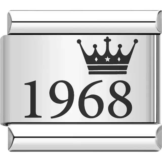 “1968” black text with a crown Italian charm bracelet link
