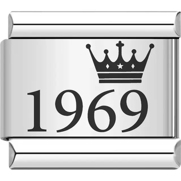 “1969” black text with a crown Italian charm bracelet link