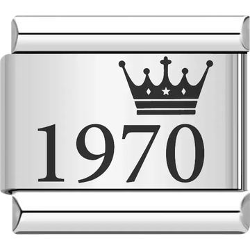 “1970” black text with a crown Italian charm bracelet link