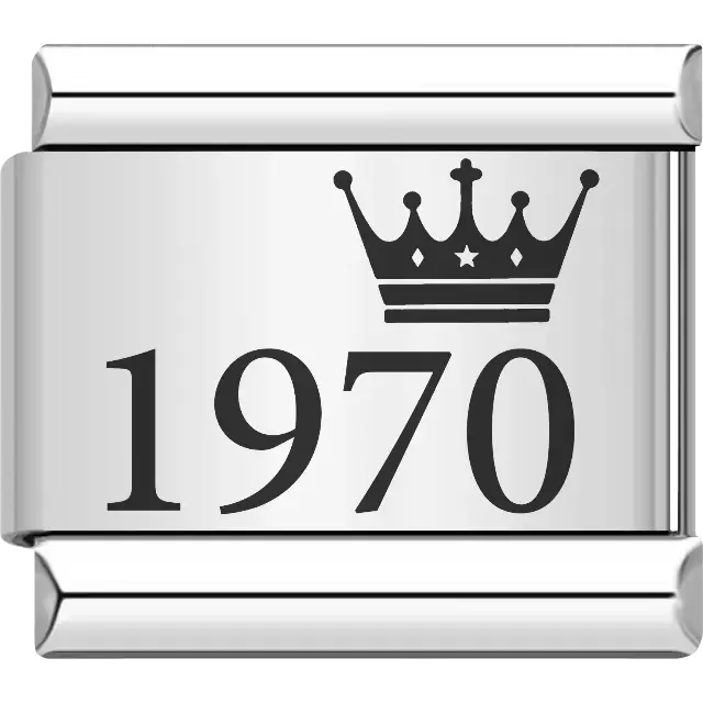 “1970” black text with a crown Italian charm bracelet link