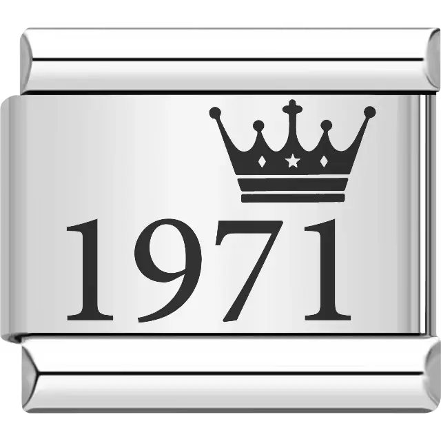 “1971” black text with a crown Italian charm bracelet link