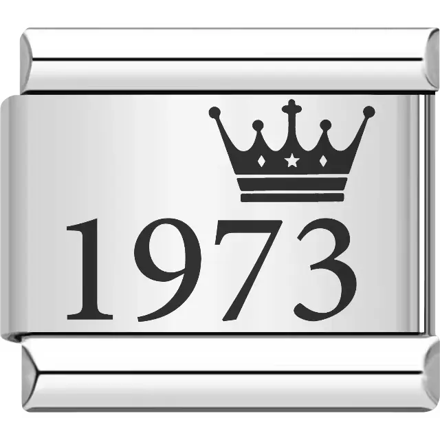 “1973” black text with a crown Italian charm bracelet link