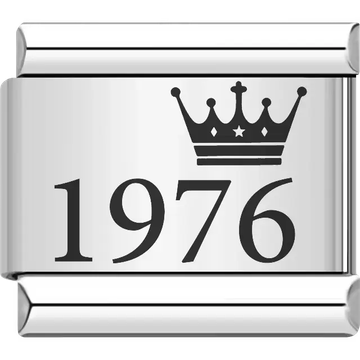 “1976” black text with a crown Italian charm bracelet link