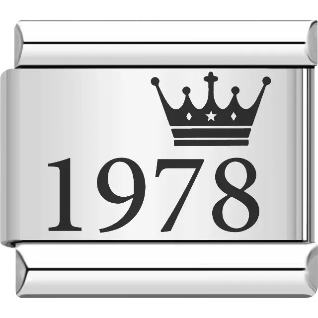 “1978” black text with a crown Italian charm bracelet link