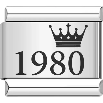 “1980” black text with a crown Italian charm bracelet link