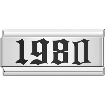 “1980” text in bold black Italian charm bracelet link