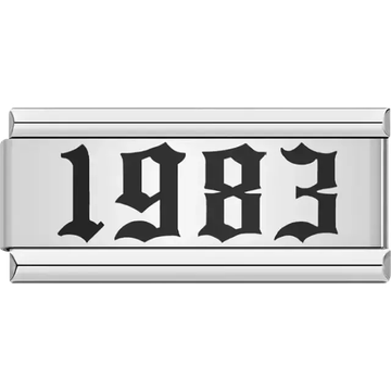 “1983” text in bold black Italian charm bracelet link