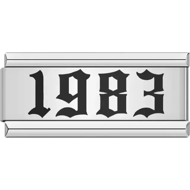 “1983” text in bold black Italian charm bracelet link