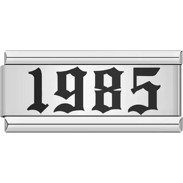 “1985” text in bold black Italian charm bracelet link