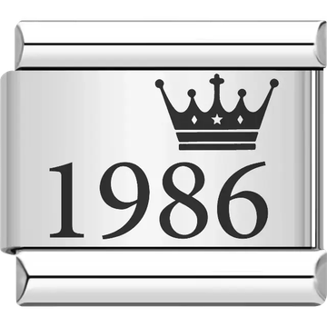 “1986” black text with a crown Italian charm bracelet link