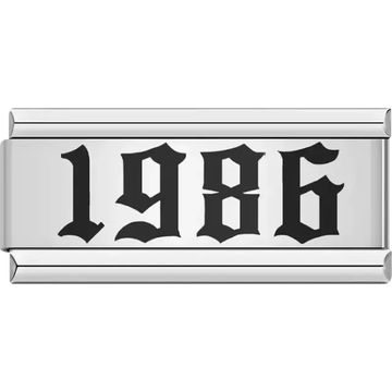 “1986” text in bold black Italian charm bracelet link