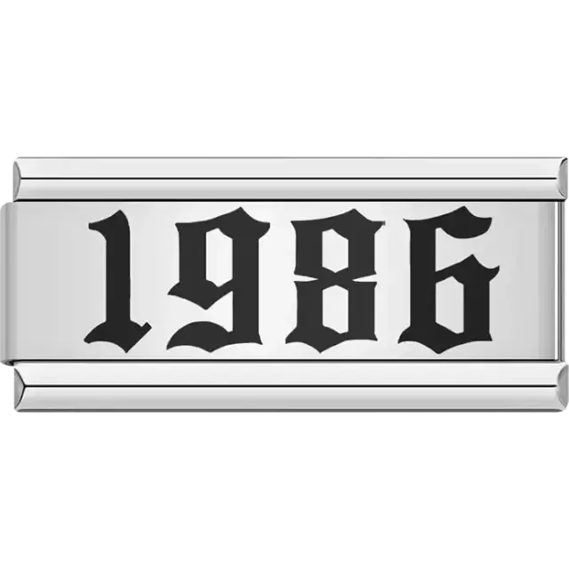 “1986” text in bold black Italian charm bracelet link
