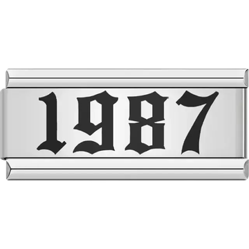 “1987” text in bold black Italian charm bracelet link