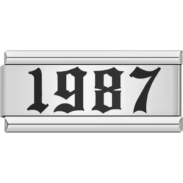 “1987” text in bold black Italian charm bracelet link
