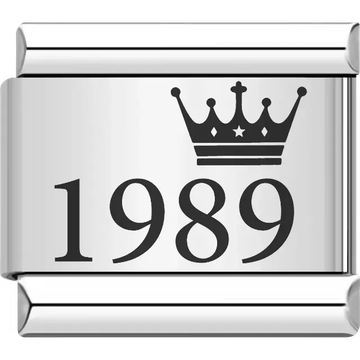 “1989” black text with a crown Italian charm bracelet link