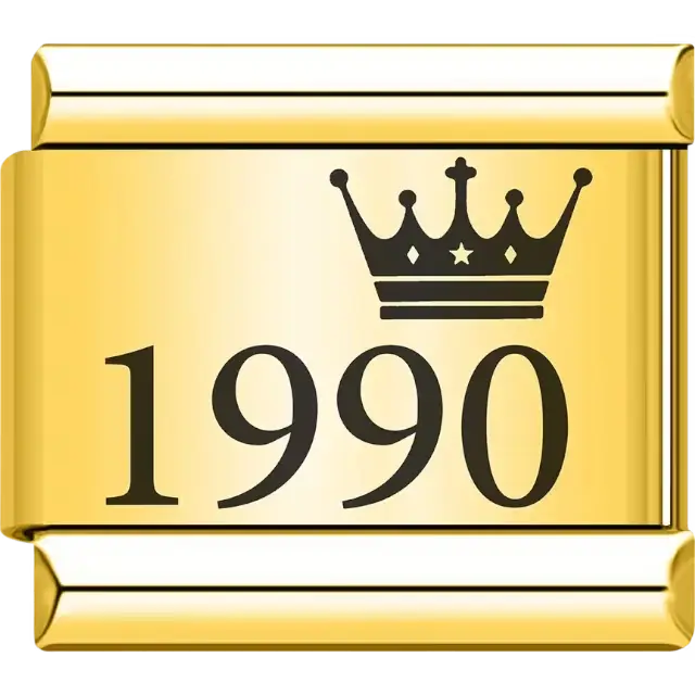 “1990” black text with a crown Italian charm bracelet link