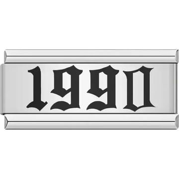 “1990” text in bold black Italian charm bracelet link