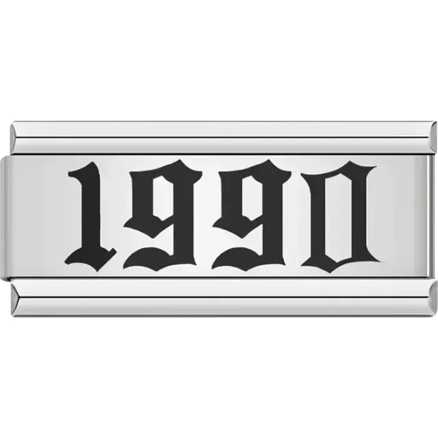 “1990” text in bold black Italian charm bracelet link
