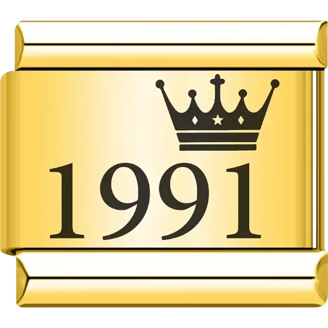 “1991” black text with a crown Italian charm bracelet link