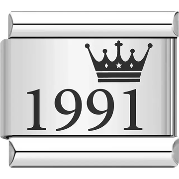“1991” black text with a crown Italian charm bracelet link
