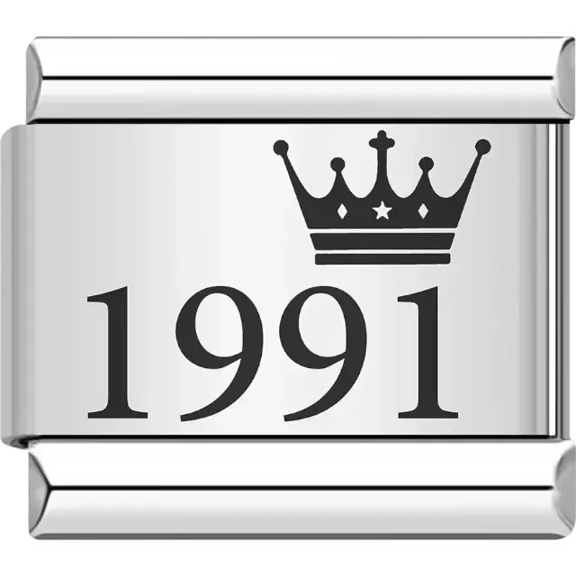 “1991” black text with a crown Italian charm bracelet link