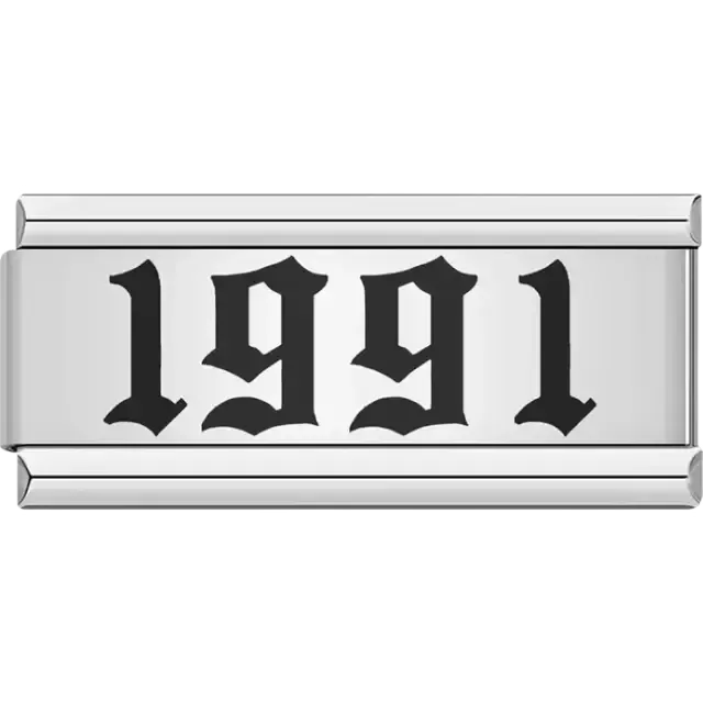 “1991” text in bold black Italian charm bracelet link