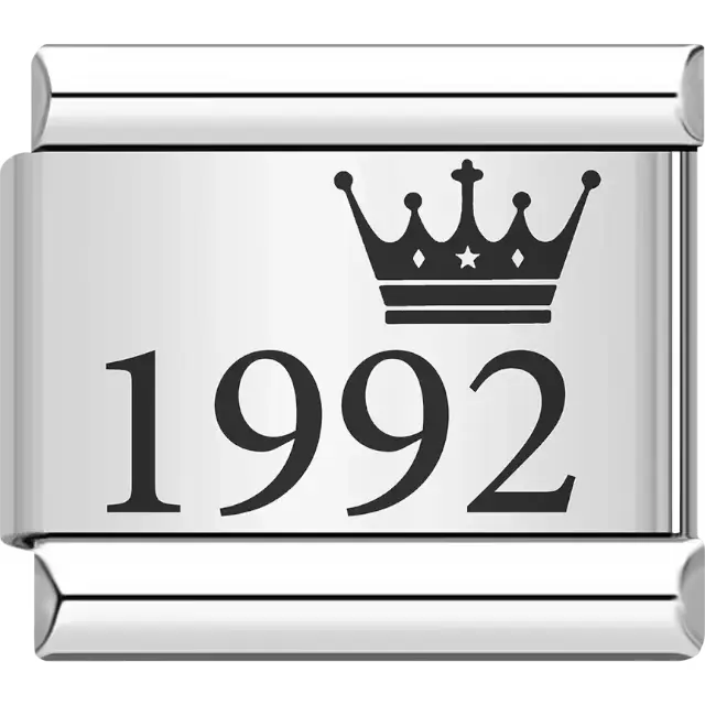 “1992” black text with a crown Italian charm bracelet link