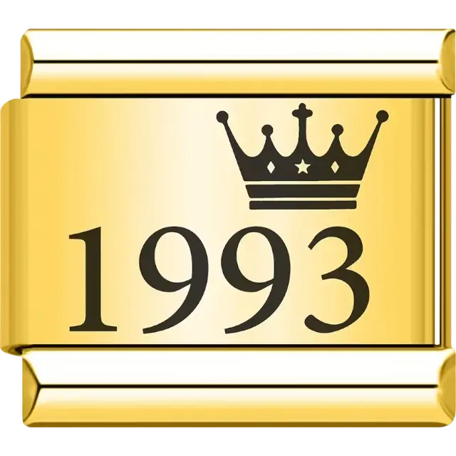“1993” black text with a crown Italian charm bracelet link