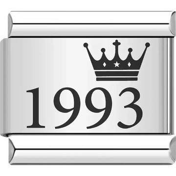 “1993” black text with a crown Italian charm bracelet link