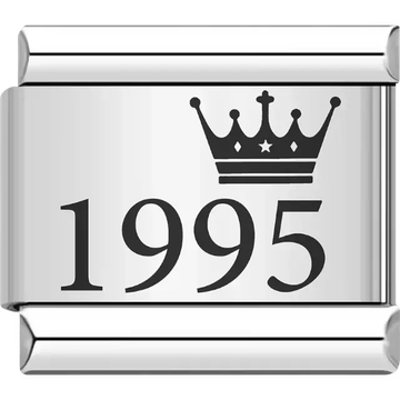 “1995” black text with a crown Italian charm bracelet link