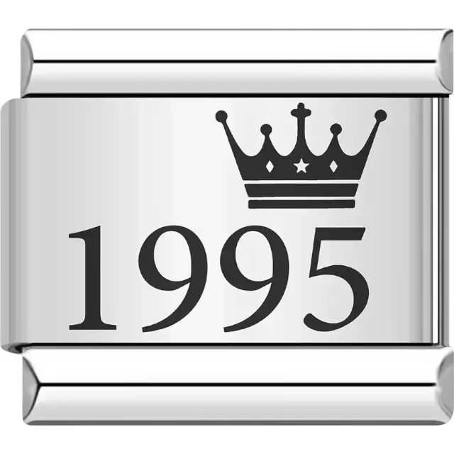 “1995” black text with a crown Italian charm bracelet link