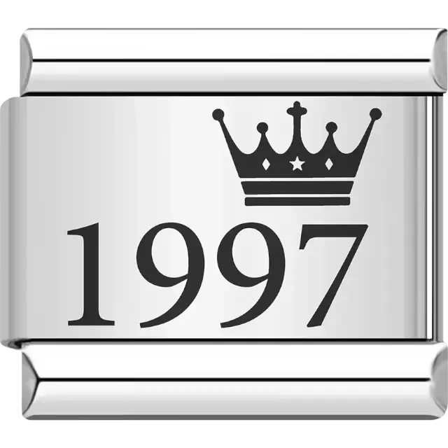 “1997” black text with a crown Italian charm bracelet link