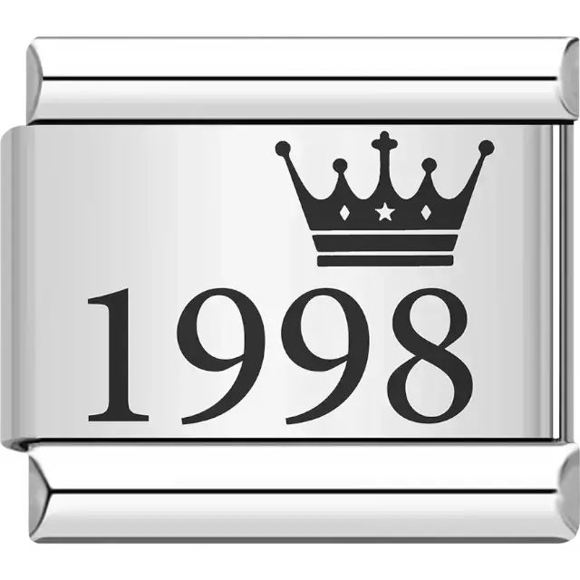 “1998” black text with a crown Italian charm bracelet link