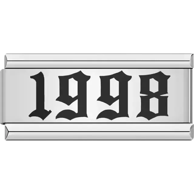 “1998” text in bold black Italian charm bracelet link
