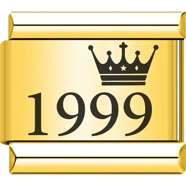 “1999” black text with a crown Italian charm bracelet link