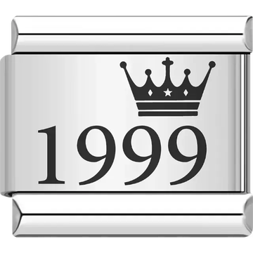 “1999” black text with a crown Italian charm bracelet link
