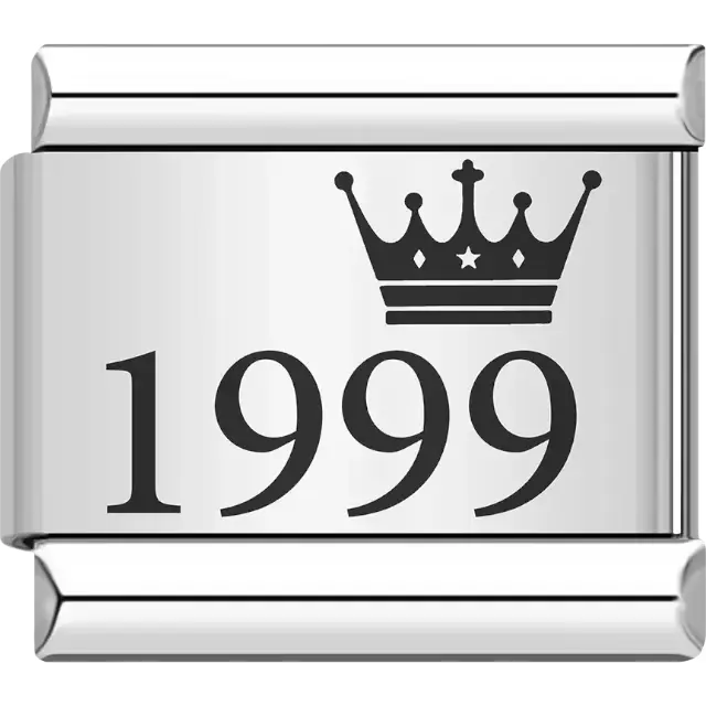 “1999” black text with a crown Italian charm bracelet link