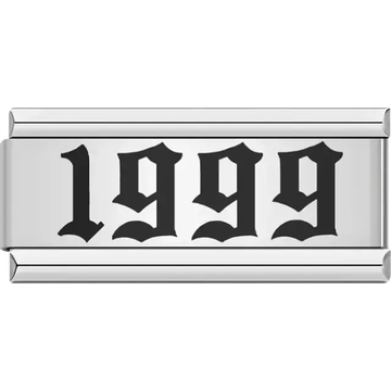 “1999” text in bold black Italian charm bracelet link