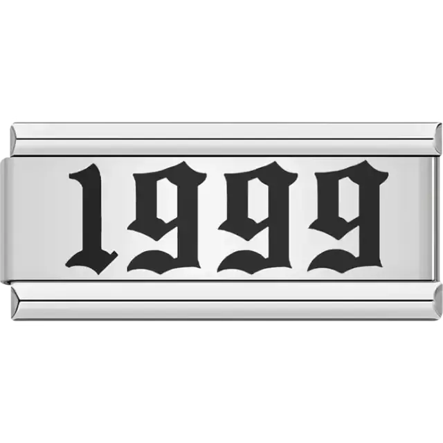 “1999” text in bold black Italian charm bracelet link
