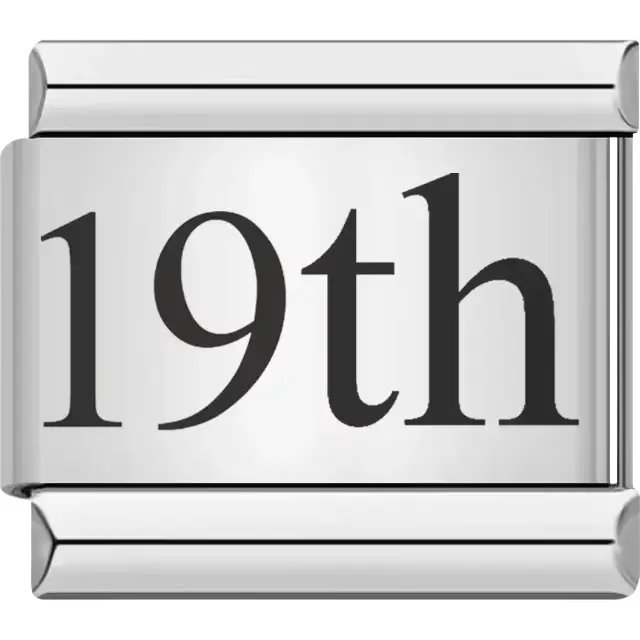 Black "19th" text Italian charm bracelet link