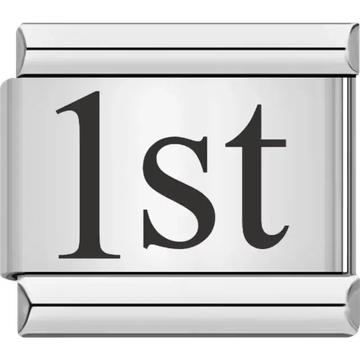 Black "1st" text Italian charm bracelet link