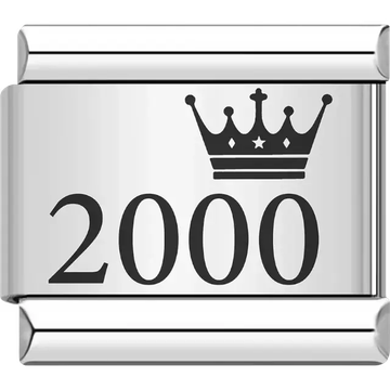 “2000” black text with a crown Italian charm bracelet link