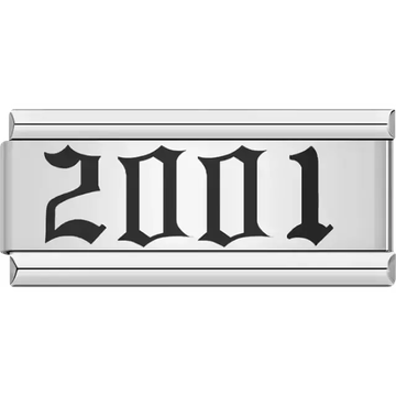 “2001” text in bold black Italian charm bracelet link
